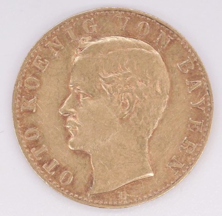 Münze: 10-Mark-Stück des Königreichs Bayern, geprägt in München zur Zeit von König Otto (1886–1913), aus dem Nachlass von Karl Asmund Kappeler (1844–1924), Kaufmann in Kolumbien