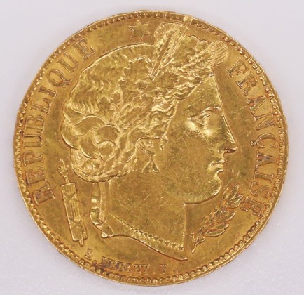 Münze: 20-Francs-Stück der Zweiten Republik Frankreich, geprägt in Paris, aus dem Nachlass von Karl Asmund Kappeler (1844–1924), Kaufmann in Kolumbien