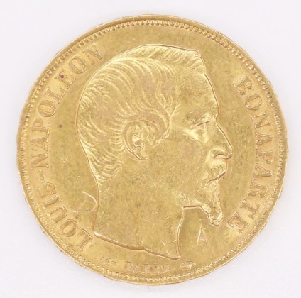 Münze: 20-Francs-Stück der Republik Frankreich mit Louis-Napoléon Bonaparte als Staatspräsident (1848–1852), geprägt in Paris, aus dem Nachlass von Karl Asmund Kappeler (1844–1924), Kaufmann in Kolumbien