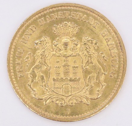 Münze: 5-Mark-Stück der Stadt Hamburg, geprägt in Hamburg, aus dem Nachlass von Karl Asmund Kappeler (1844–1924), Kaufmann in Kolumbien