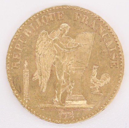 Münze: 20-Francs-Stück der Republik Frankreich, geprägt in Paris, aus dem Nachlass von Karl Asmund Kappeler (1844–1924), Kaufmann in Kolumbien