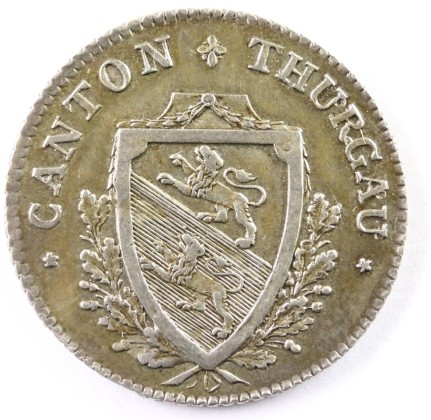 Münze: Fünfbatzenstück des Kantons Thurgau, geprägt in Solothurn, aus der ehemaligen Sammlung von Josef Sager (1905–1964)