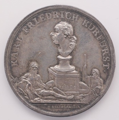 Medaille: Medaille auf die Huldigung der Stadt Mannheim an Karl Friedrich von Baden, Kurfürst von Baden (1771–1803), geprägt in Mannheim