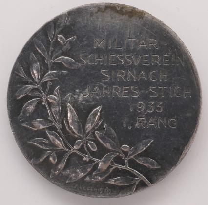 Medaille: Preismedaille des Militärschiessvereins Sirnach auf den Jahresstich 1933 in Sirnach, geprägt in Le Locle