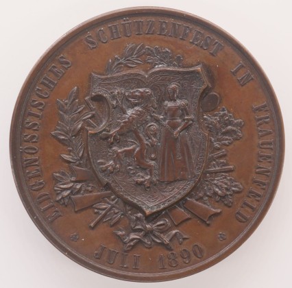 Medaille: Medaille auf das Eidgenössische Schützenfest 1890 in Frauenfeld, geprägt in Genf, aus der ehemaligen Sammlung von Josef Sager (1905–1964)