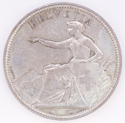 Münze: 5-Franken-Stück der Schweizerischen Eidgenossenschaft, geprägt in Paris, aus der numismatischen Sammlung der Familie Bachmann, Besitzerin von Schloss Frauenfeld