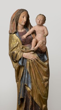 Skulptur: Stehende, sanft blickende Maria mit Jesus Christus auf ihrem Arm, aus dem Zisterzienserinnenkloster Feldbach